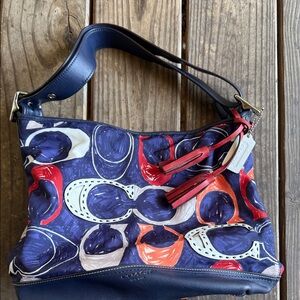 Coach Blue and Red Patterned Shoulder Bag